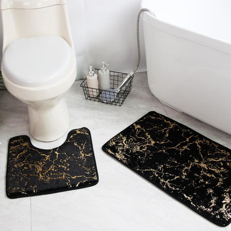 Badematte 3er-Set Home Toilettenmatte Wohnzimmer Badezimmer Golddruck Rutschfester Teppich Duschmatte Schlafzimmer Druck Bodenmatte