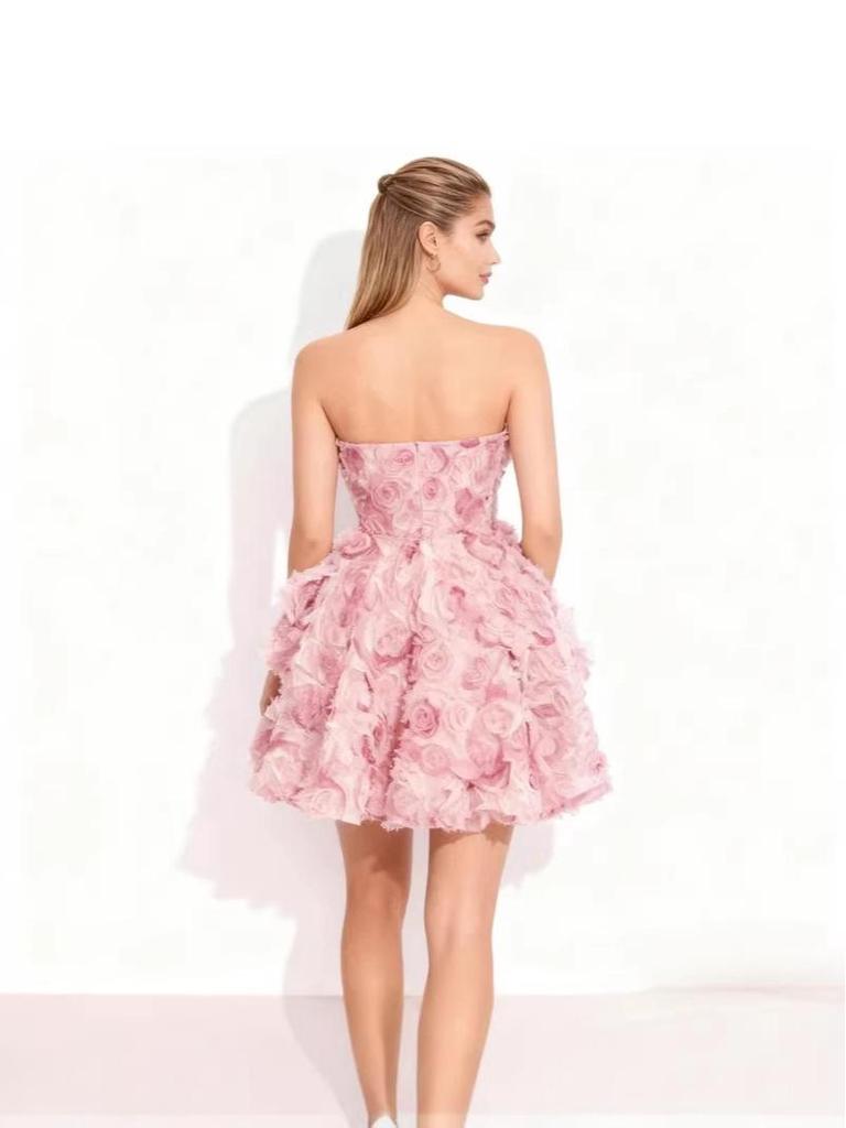 2026 Elegant French V-neck Spaghetti Strap Patchwork Rose Dress for Women