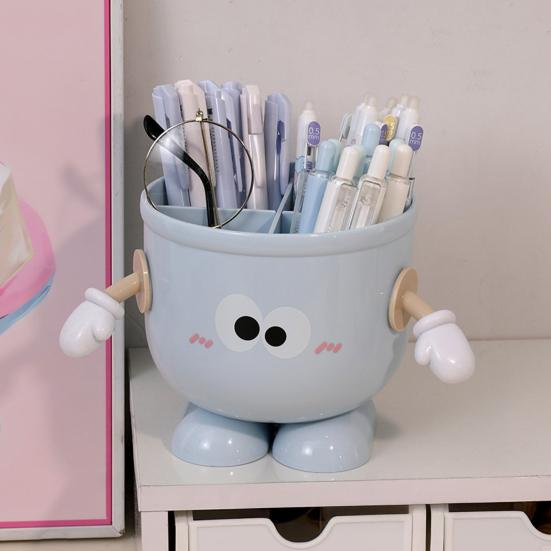 Pen Holder Cartoon Design Macaron Color Desk Organizer Large-capacity Partitioned Desk Caddy Home Office School Decor