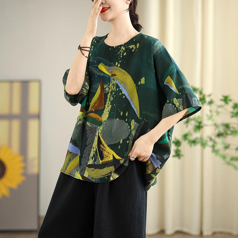 DIMANAF Plus Size New T-Shirt Women Shirts Flower Print Loose Casual O-Neck Lady Tops Tees Blouse Oversize Summer