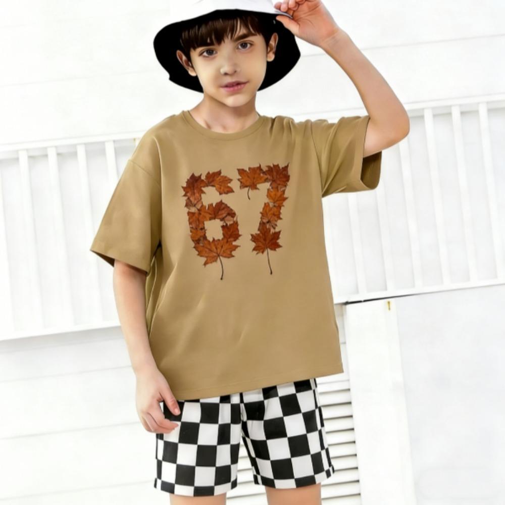 Fashion Multicolored 67 Printed Summer Men's T-shirt and Shorts 2 Piece Set Summer Casual Outfit for Men's and Women's Clothing