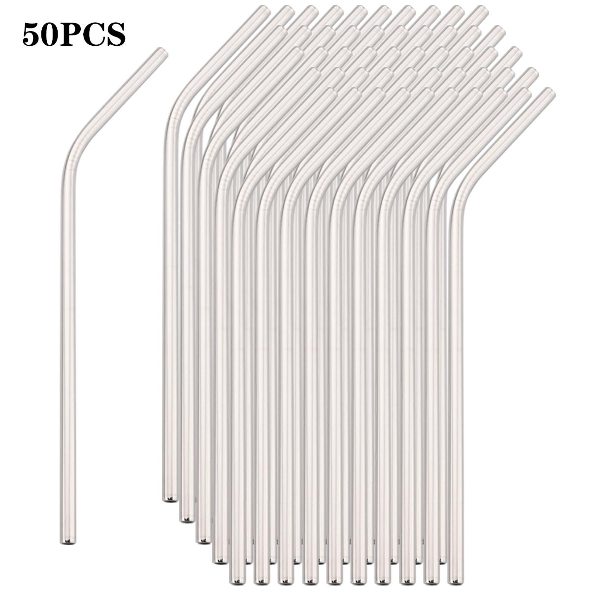 

50pcs Colorful Drinking Straw Set 304 Stainless Steel Straws Milk Shake Fruit Juice Tea Cocktail Straw Kitchen Bar Accessories серебряный