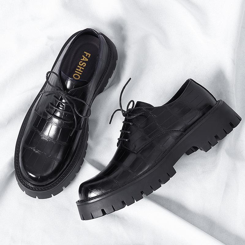 Leather Shoes Men'S Breathable British Style Business Dress Big Head Trend Low Top Martin Boots Platform Casual Cowhide Men'S Shoes