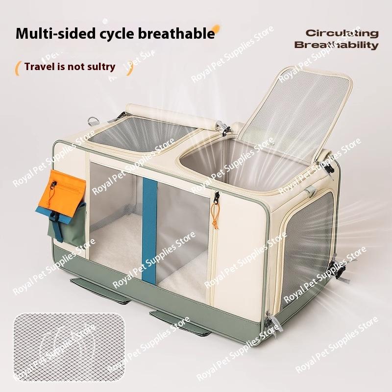 Trasportino Grande per Gatti e Cani con Finestre Trasparenti Doppi Spallacci e Design a Trolley da Viaggio Traspirante da Esterno