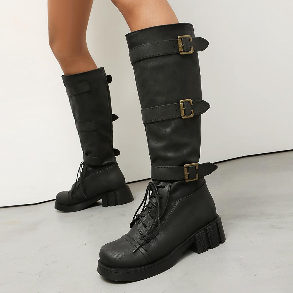 Large Size - Women's Boots Autumn and Winter Thick Heel Women's Boots Winter Boots Flat Heel Long Boots European and American Martin Boots Knight
