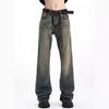 Jeans men's autumn American retro washed tide brand high street vibe pants ruffian handsome loose straight casual trousers