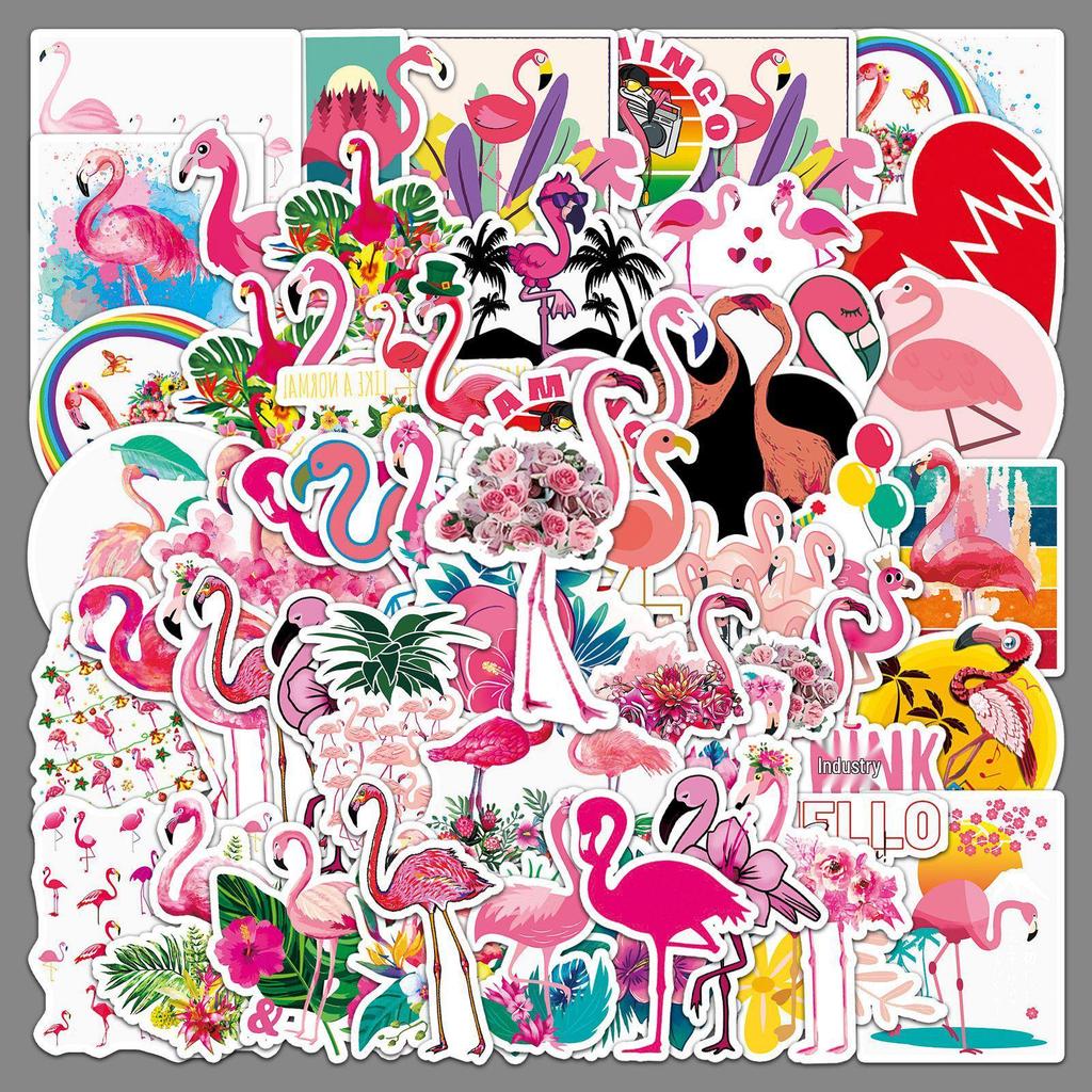 50 Flamingo Animal Graffiti Stickers for Kids - DIY Water Bottle, Skateboard, Luggage & Stationery Decor