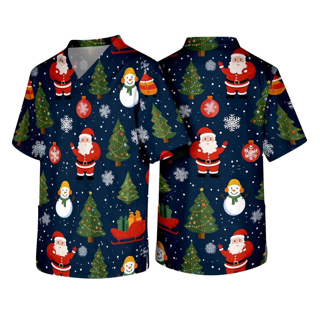 Men's Christmas Themed Caregiver Uniform for Holiday Work Wear