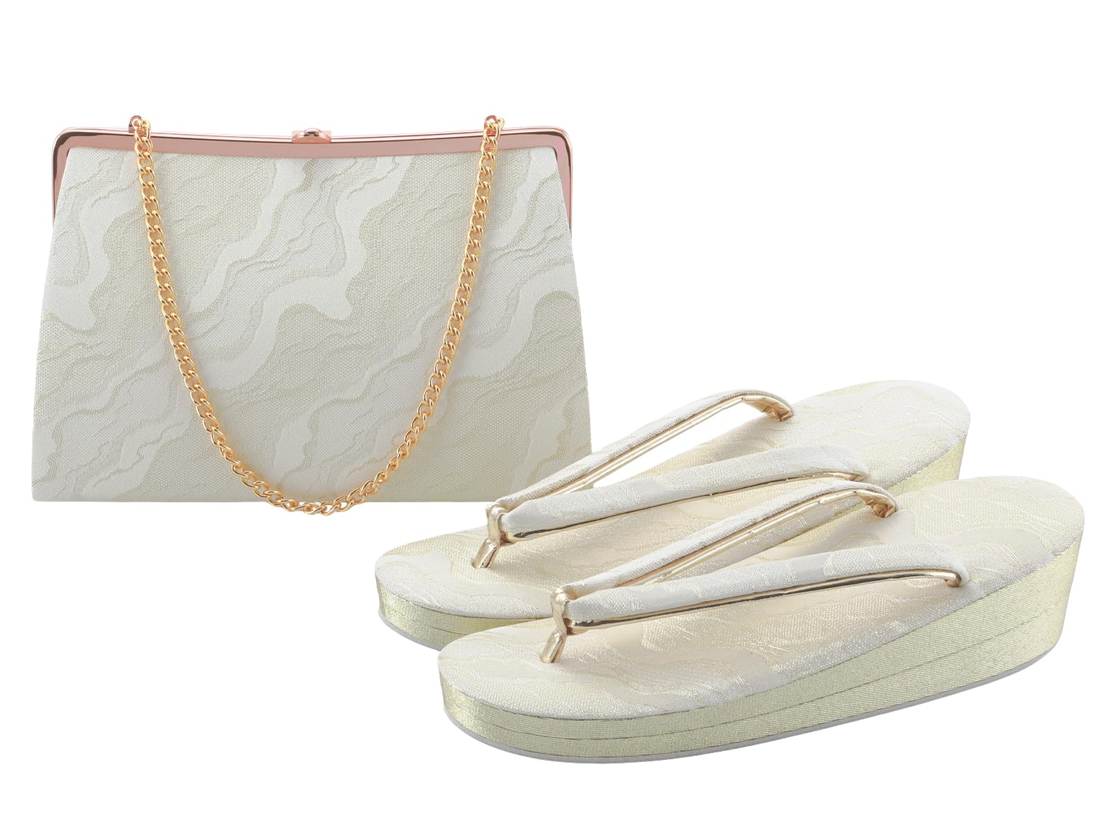 

[SAKIKU-EN] Сделано в Японии Формальная одежда Бренд Saga Nishiki Набор из сандалий-дзори и сумки Золотой Серебряный 2-сторонний тип (СумкаНаплечная сумка) MLLL Размеры sg-7 (J, LL)