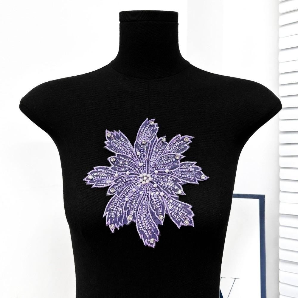 Beaded Organza Clothing Fabric Patches Colorful Flower Embroidery Patch Dress
