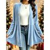 Women S Velvet Cardigan Lazy Style Solid Color Mid Length Knit Top