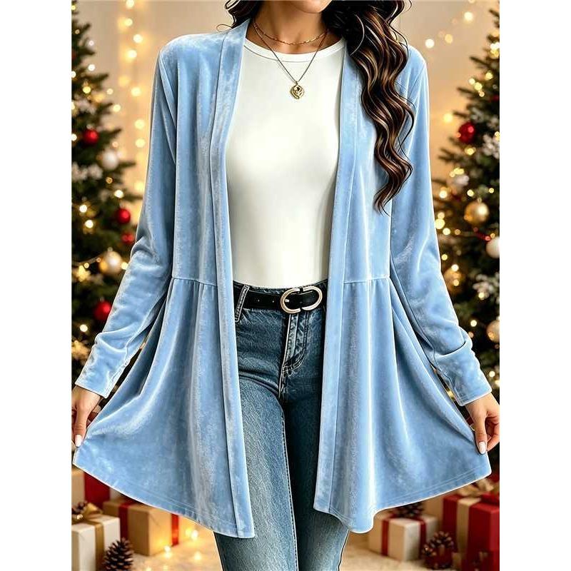 Women S Velvet Cardigan Lazy Style Solid Color Mid Length Knit Top