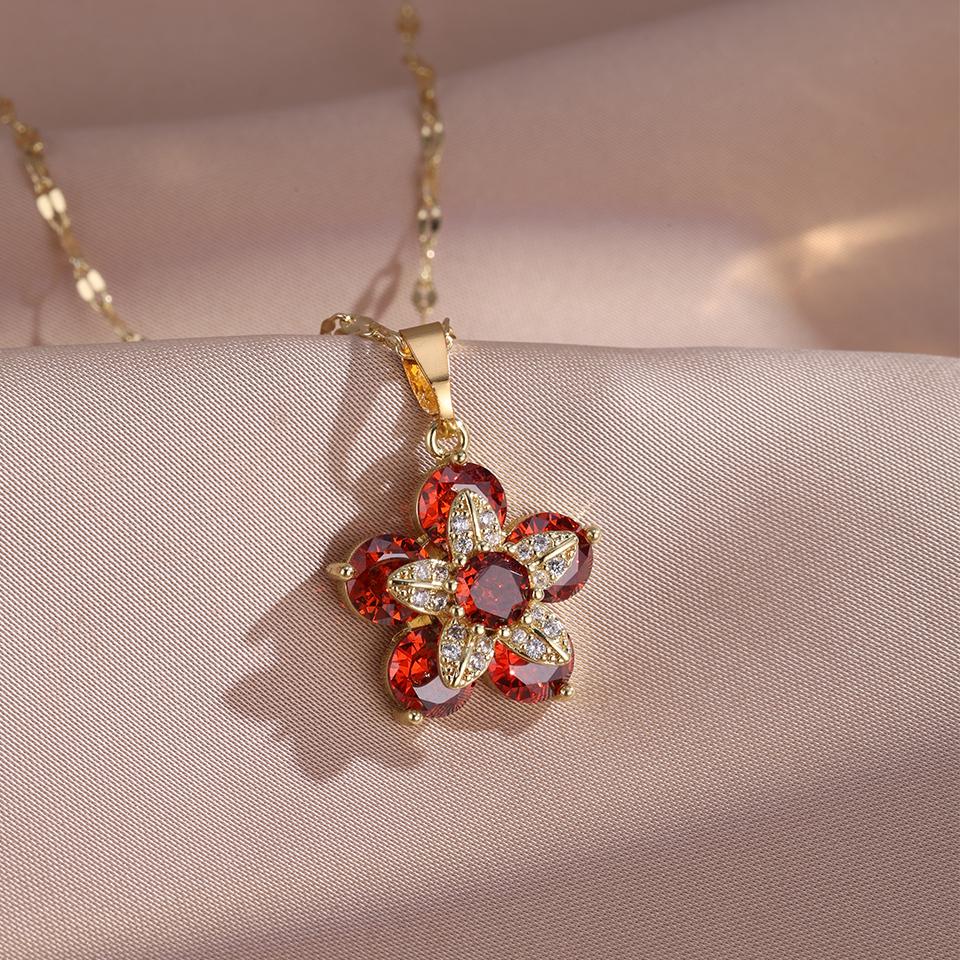 

Легкая Роскошь Вращающийся Кулон-Цветок из Циркона Ожерелье для Женщин Золотой Цвет Качество Высокое Чувство Цепочка Ожерелья Вечеринка Циркон Подарки