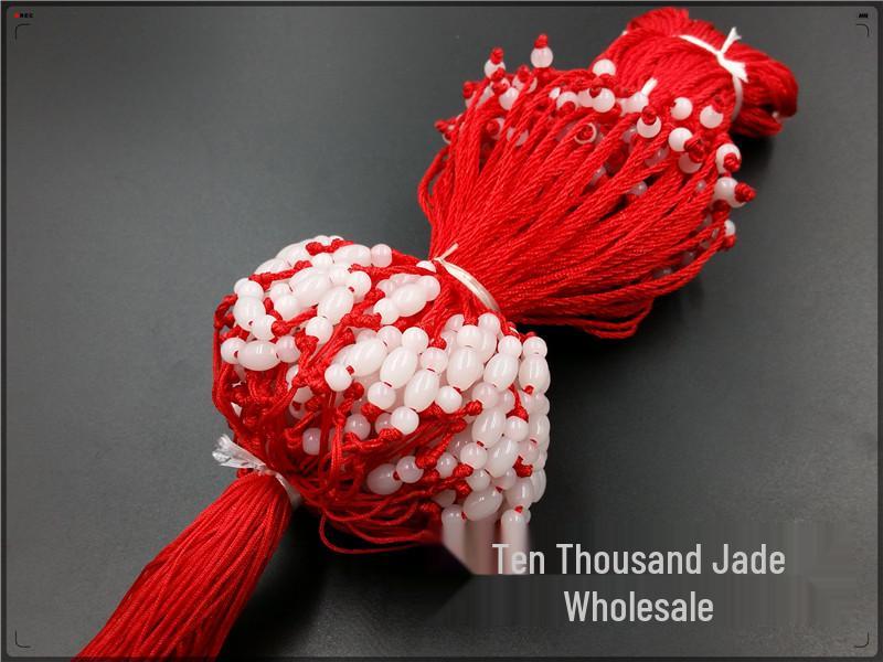 Red Retractable 8-Bead Necklace Cord with Tassel Jade Rope
