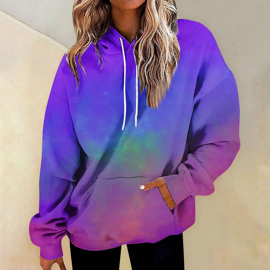Women's Fashion Daily Versatile Casual Crewneck Sweatshirts Graphic Daily Long Sleeve Gradient Patchwork Printed Top Sweatshirts