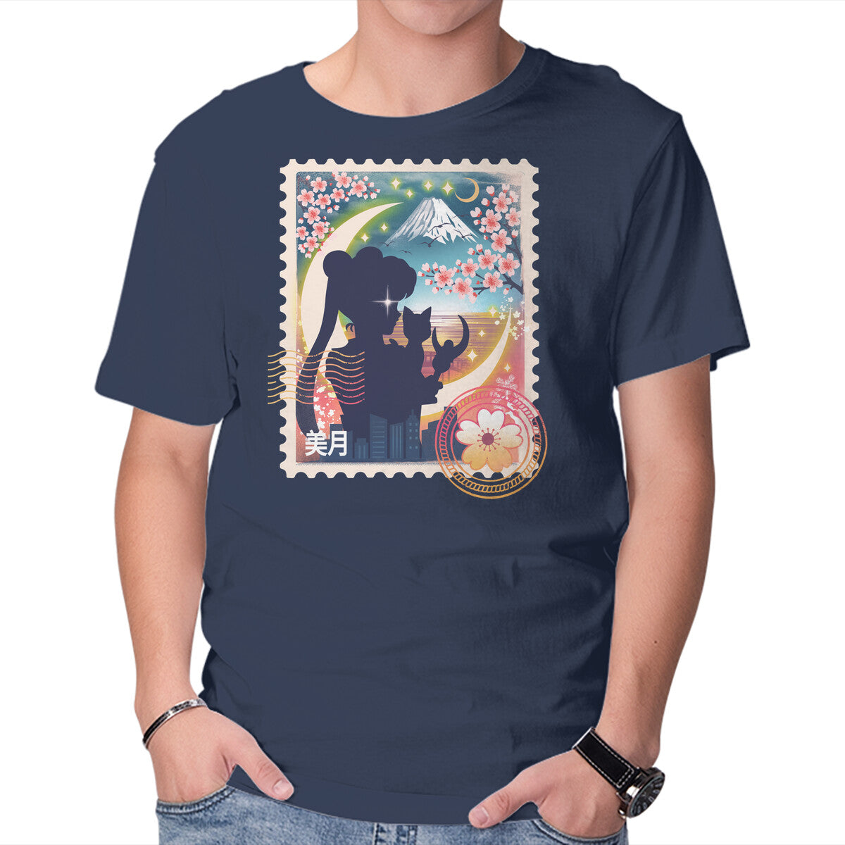 Unisex Crew Neck T-Shirt Moon Mail Stamp Graphic Short Sleeve Casual Tee XL