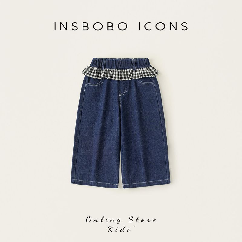 Детские брюки Insbobo Осень 2025 Новый осенний стиль Джинсы для девочек Малыши Дети Прямые брюки Стильные Blue 100