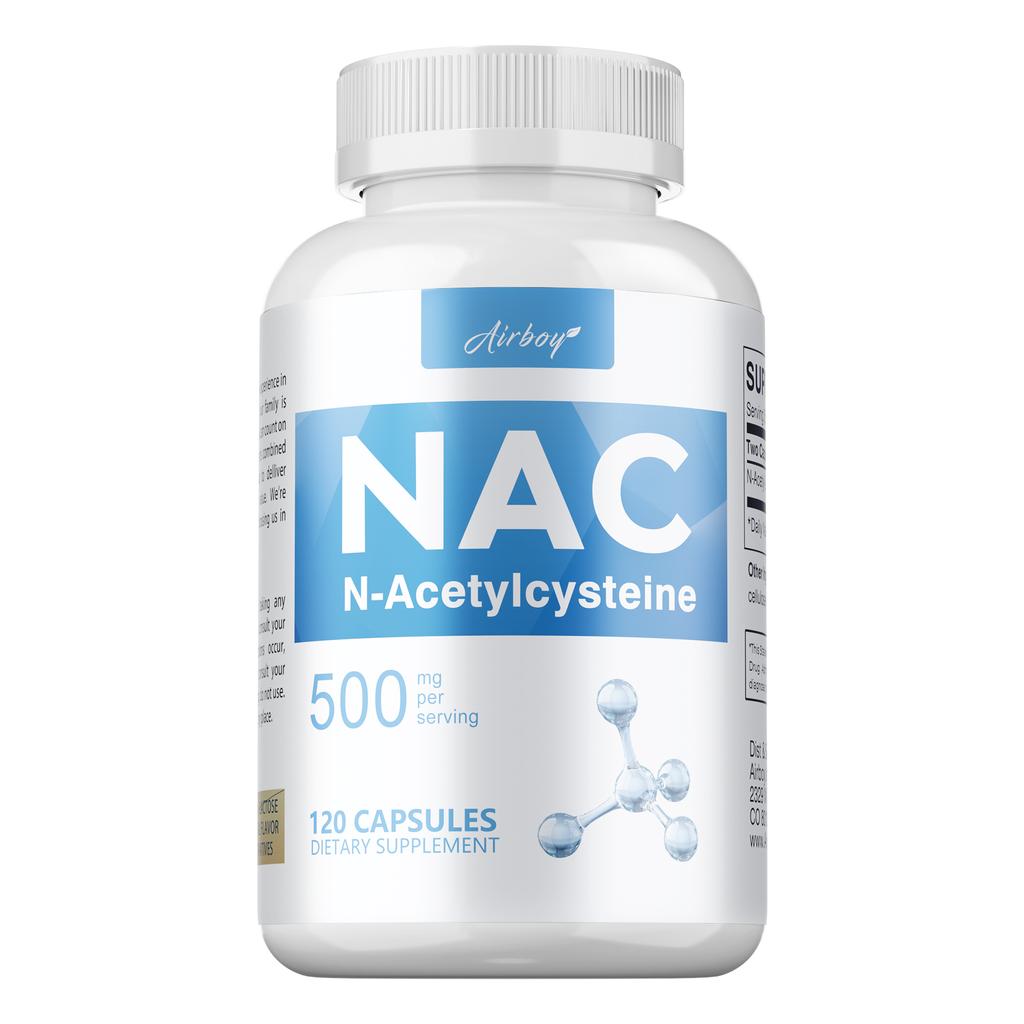 Airboy NAC Supplement, 500mg, sulfur-containing amino acid extract, immune health support.