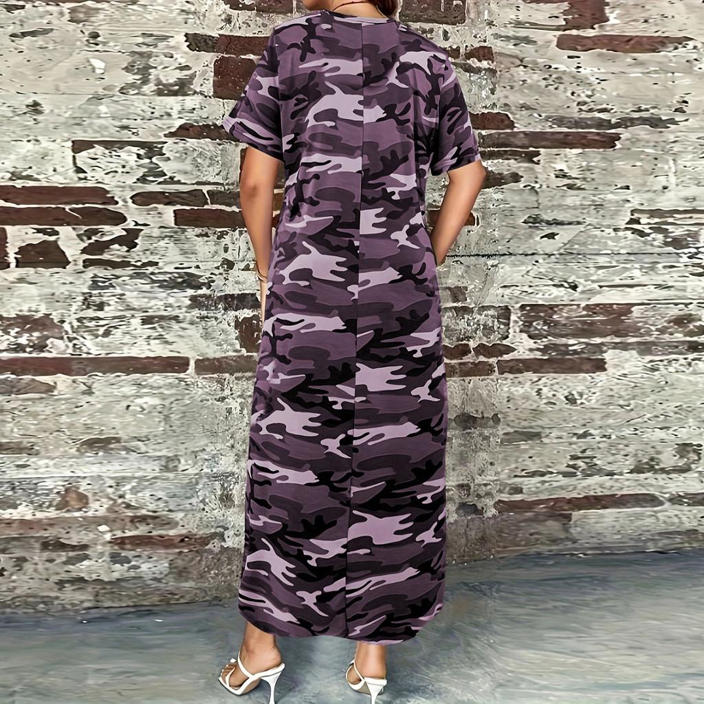 Women's Fashion Camouflage  Short Sleeved Casual Dress