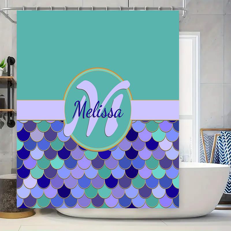 

Name Letter Monogram Initial Shower Curtain Waterproof Bathroom Decor Fish Scale Print Home Decoration Privacy Cover W60H190(CM)-1 Pcs