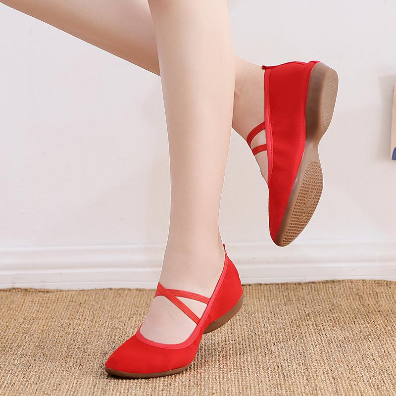 Dance shoes breathable four seasons cowhide bottom non-slip canvas shoes leather soft bottom ladies dance shoes