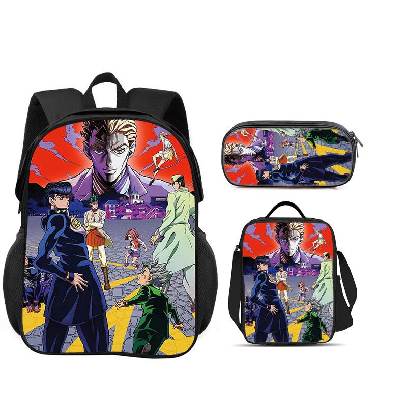 JoJo's Bizarre Adventure 3er Set Rucksack Federmäppchen Eisbeutel Langlebig Trendig Vielseitig Schuljunge und Mädchen Geburtstag Bestes Geschenk