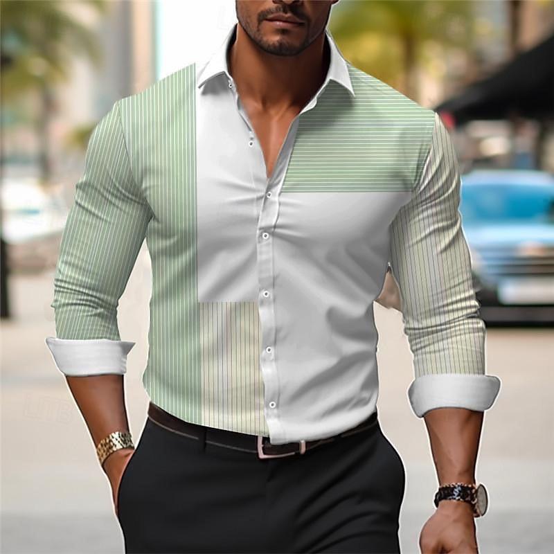 Striped men's business casual 3D printed shirt for outdoor wear, daily work folding, long sleeved oversized xs-6xL for comfort
