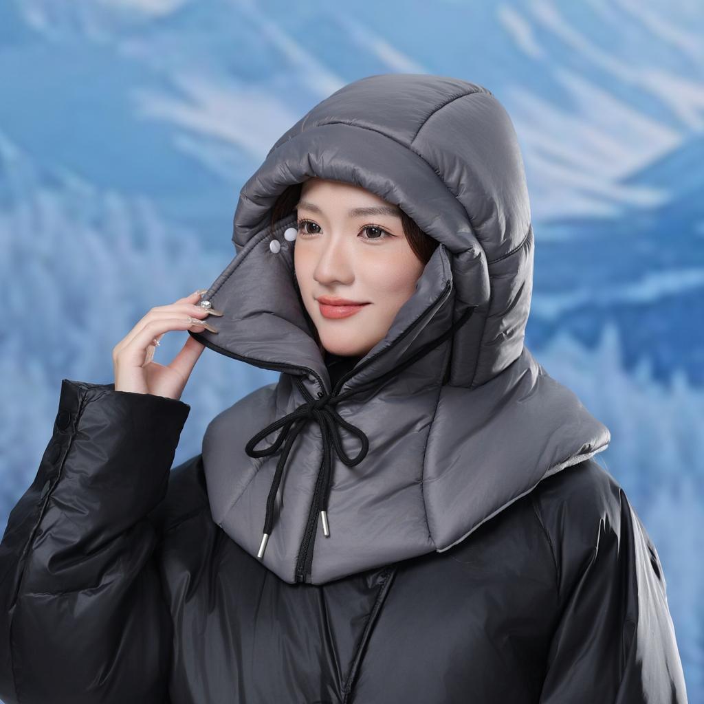 Down cotton Lei Feng hat female winter cycling electric vehicle warm mask scarf integrated outdoor windproof headgear ear protection hat