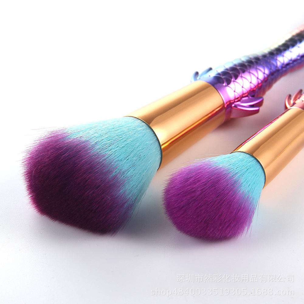 New 5 Gradual Change Color Mermaid Makeup Brush Fish Tail Makeup Brush Set Brush, Beauty Tool Set