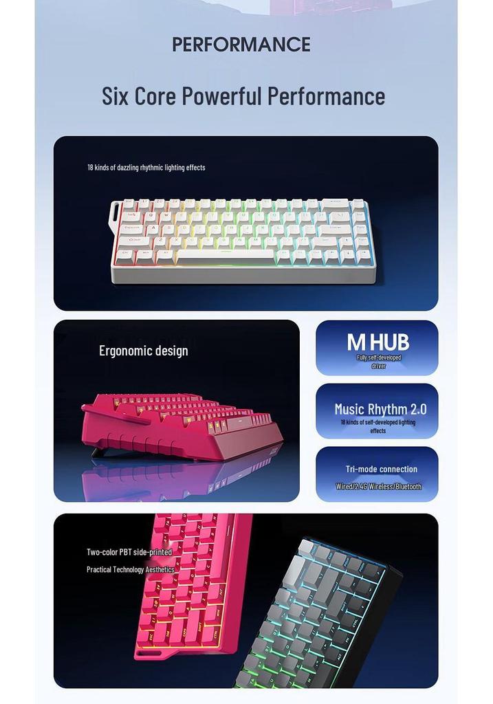 K68 Three-Mode Wired RGB Mechanical Gaming Keyboard, 68 Keys