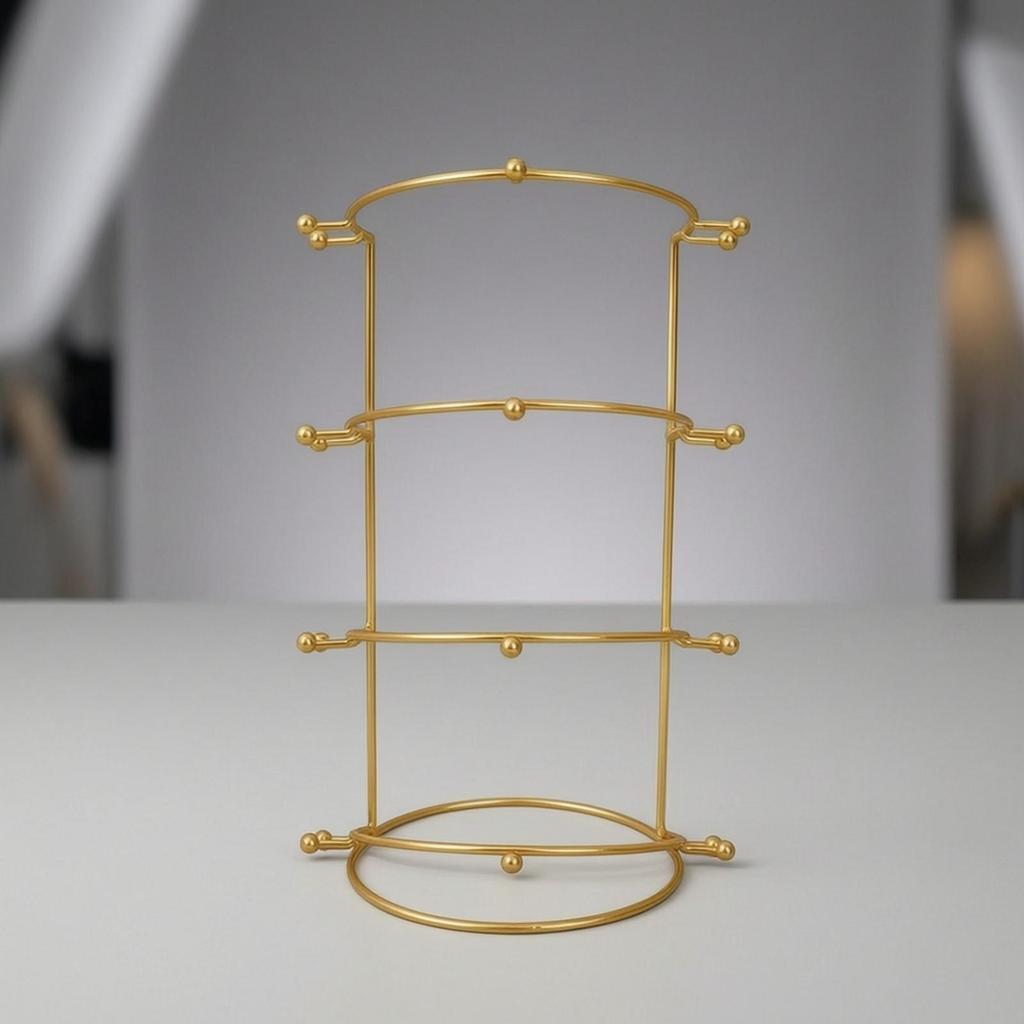 Metal Display Stand with Round Base Golden Crown Holder Compact
