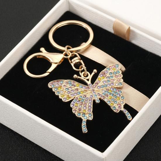 Keychain Pendant Sparkling Rhinestones Butterfly Charm Key Chain with Lobster Clasp Electroplated Key Holder Bag Accessory