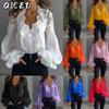 Women's Fashion Casual Solid Color Print Long Sleeve V Neck Blouses & Shirts