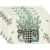 Eucalyptus Buffalo Plaid Spring Placemats Set Of 4, 12x18 Inch Vase Seasonal Table Mats For Party Kitchen Dining Dec
