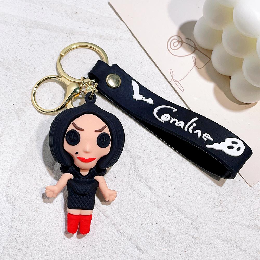 Creative Cartoon Coraline keychain Movie Action Coraline Figure Doll Model Cute Doll PVC Keyring Ornament Pendant Kids gifts