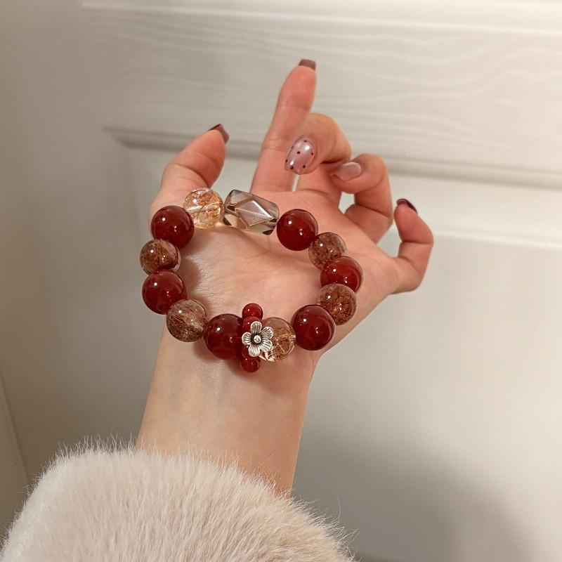 Natural Red Agate Black Gold Super Seven Crystal Beaded Bracelet Women Lucky Charm Jewelry