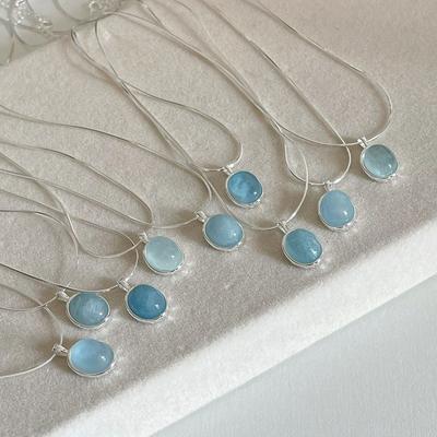 Electroplating Long-Lasting Color Retention Water Drop-Shaped Aquamarine Necklace Summer Women'S Versatile High-End Moonstone Snake Bone Chain