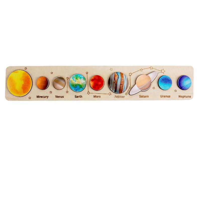 Wooden Space Planet Puzzles Montessori Toys For Kids Educational Jigsaw Tray For Science Learning