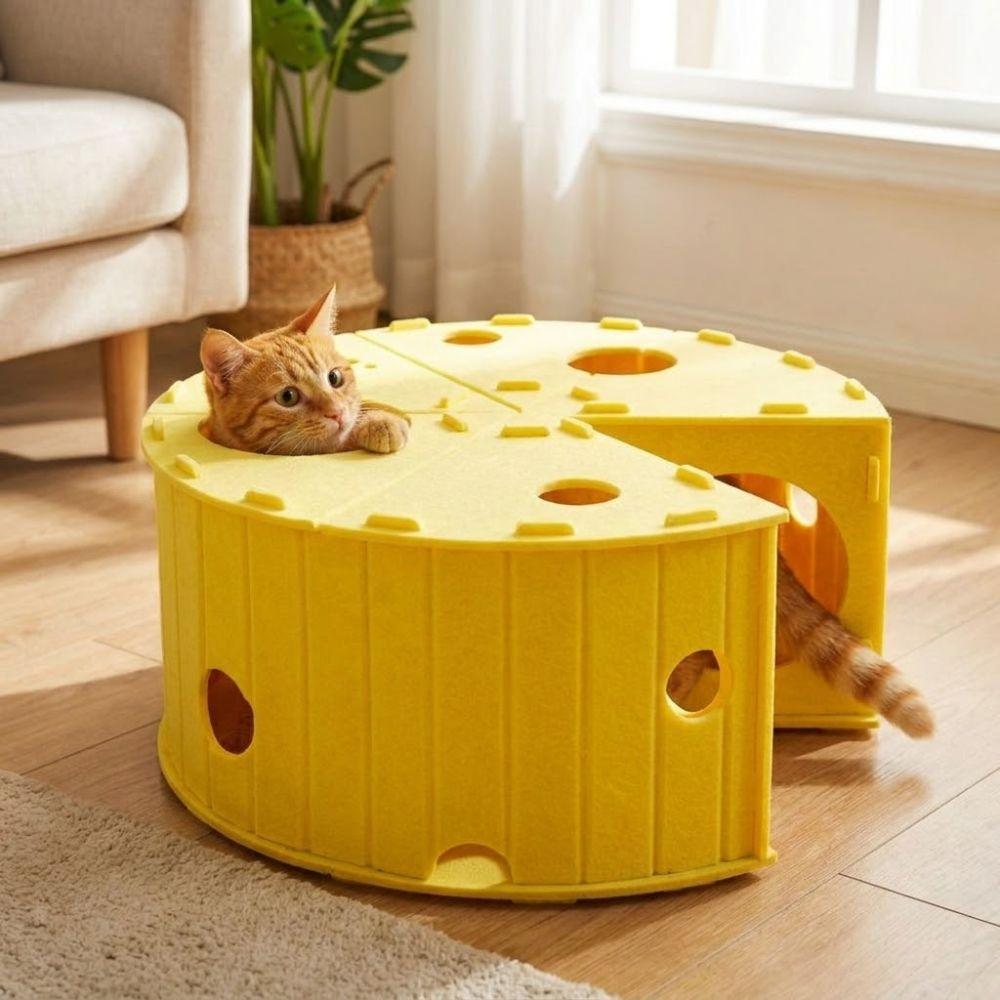 Cama Tunnel de Queso Desmontable Resistente al Desgaste Casa de Queso para Gatos Cama para Gatos de Fieltro que no Suelta Pelo para Gatitos