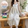 Summer new woven embossed cloud cotton suspender nightdress women's loungewear long dress with chest pad