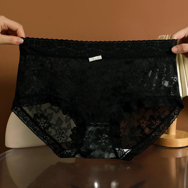 Dámské krajkové kalhotky Prodyšný antibakteriální bavlněný klínek Sexy středně vysoký pas Květinové spodní prádlo Kalhotky