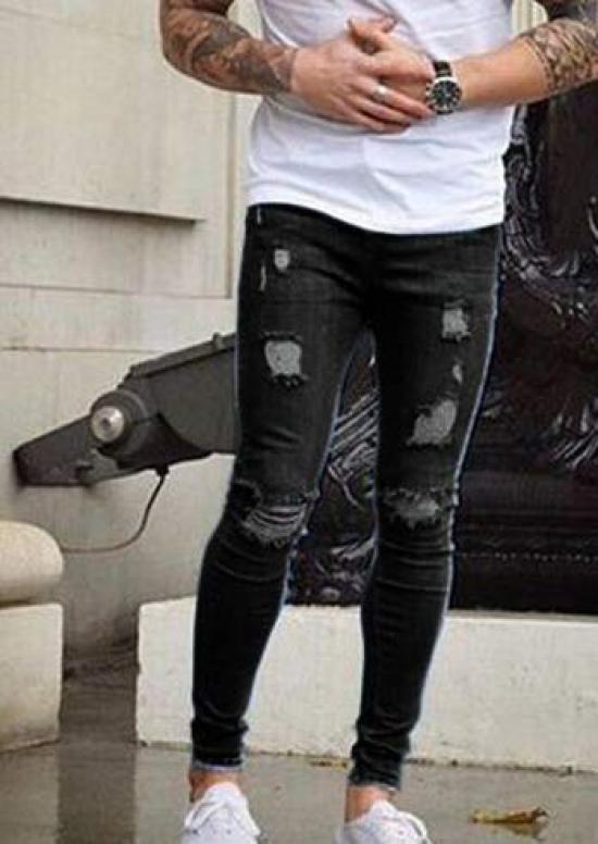 Petit de Distressed Jeans Tactical Pants Denim Trekking Pants Sweatpants Boomerang Pants Sweatpants Rider Pants Size 03 Français Men's D-2 (Black, L)