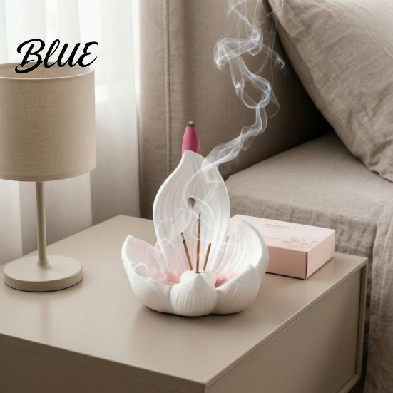 Indoor Air Purifier Lotus Backflow Incense Burner Holder Resin Cone Diffuser Desktop Tower Stand Aromatherapy Holder for Yoga Meditation Tea