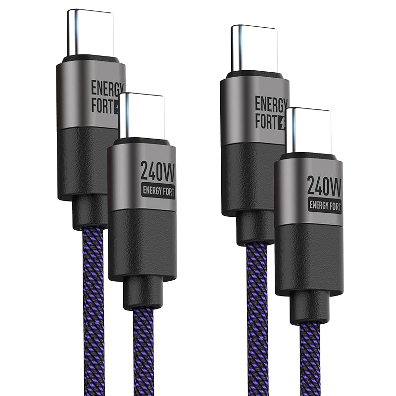 

USB C cable [1.8M/2 pieces set] PD compatible 240W fast charging USB-C & USB-C2.0 data transfer Heavy duty nylon Prevention of disconnection Video