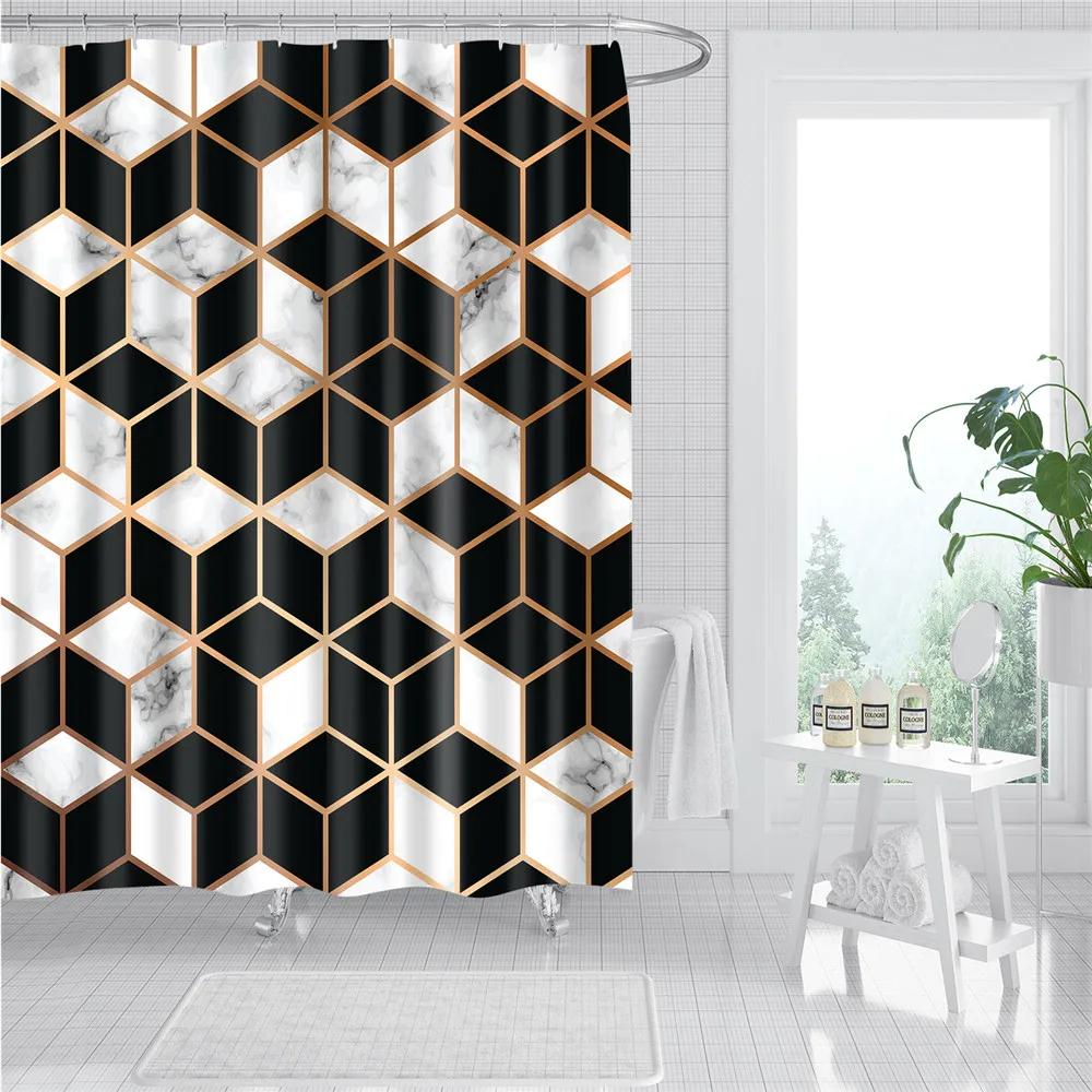 Wooden Door Shower Curtains Bathroom Curtain Stripes Letters Printed Waterproof Bath Screen Curtain for Home Decor with Hooks
