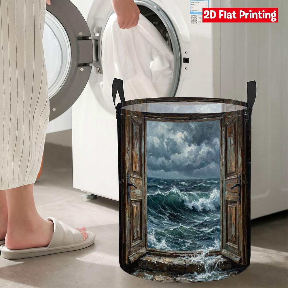 Collapsible Laundry Basket Large Round Waterproof Fabric Hamper Dirty Clothes Storage Bin Toy Organizer with Handles