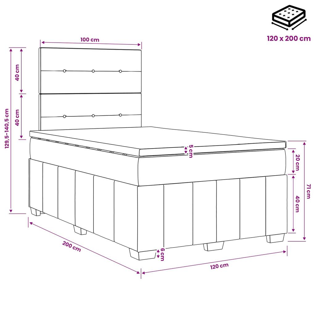 Box Spring Bed with Mattress Cream 120 x 200 cm Fabric