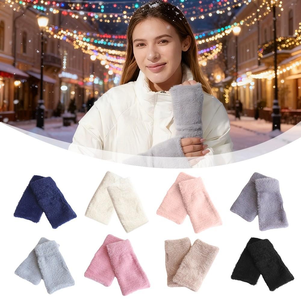 Exposed Finger Half Mittens Thick Fingerless Gloves Protable Knitted Gloves  for Women Girl