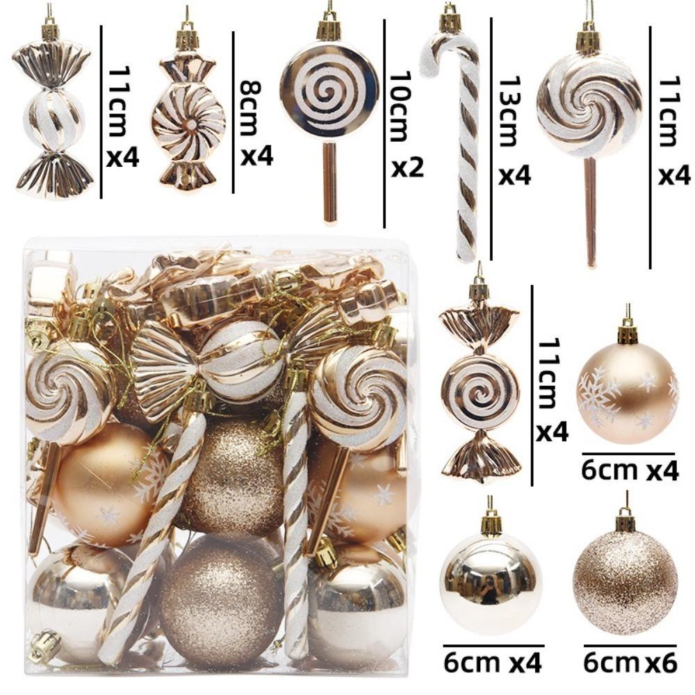 

36 ШТ. Покрытые гальваникой Расписные Шары на Елку Украшения Дизайн Леденца-трости Ударопрочные Украшения для Рождественской Елки Вечеринки 1.5cm шампанского