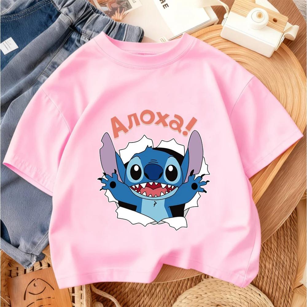 Stitches Child Cotton Tee Short Sleeve Blue Alien Ears Character Summer Daily Wear